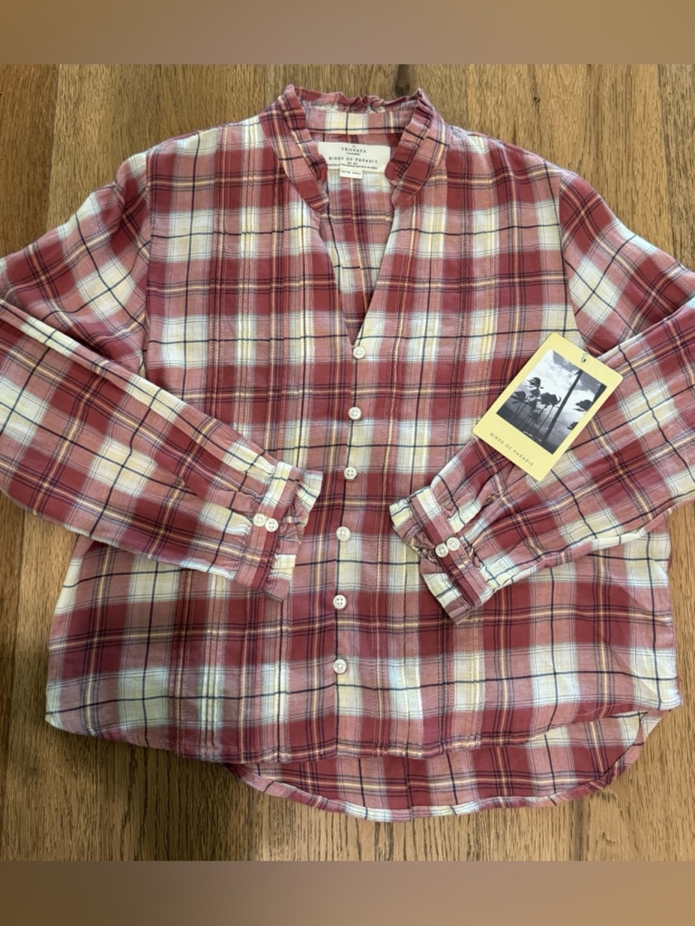BNWT Trovata Bird of Paradis Finley Pintuck Blouse Canyonplaid Womens XS $206 - Picture 13 of 13